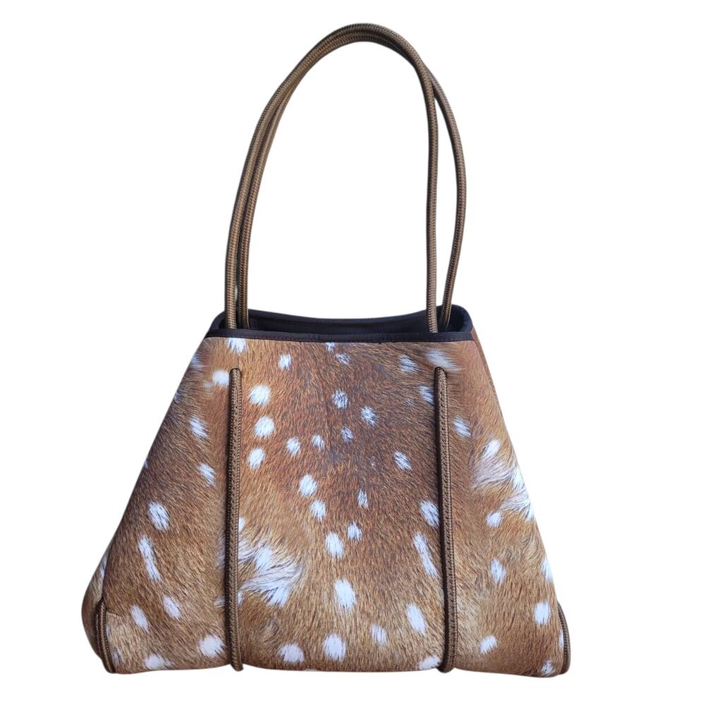 Haute Shore Deer Print Tote Bag Brown White Spotted Animal Print Shoulder Purse